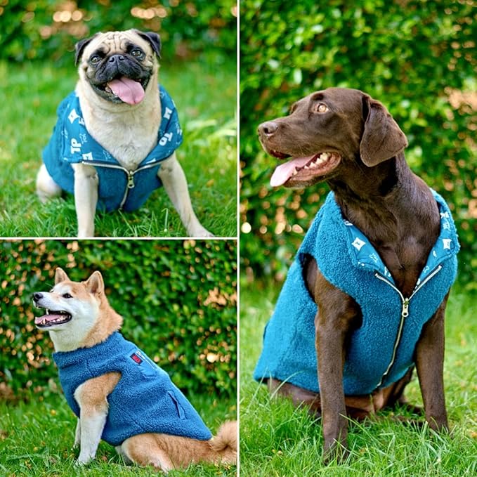 Tuff Pupper Reversible Fleece Sweater Vest for Dogs | Lightweight Comfortable Insulated Jacket | Front Zip Closure | Machine Washable | Built-in Leash Hole | Sizes for All Breeds (XXL, Teal)