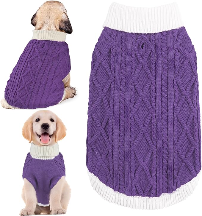 Small Dog Sweaters with Leash Hole Turtleneck Dog Sweaters Knitwear Boys Girls Warm Soft and High Stretch Pet Clothes for Fall Winter，Pet Shirts for Kitten Puppy Purple Small