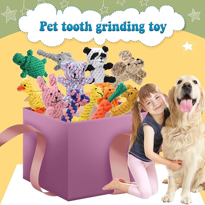 Sumind 12 Pcs Dog Rope Toys for Aggressive Chewers Valentine Gifts for Puppy Animal Rope Chew Toy Interactive Toys for Small Medium Large Dog Pets Puppy Playtime, 12 Styles(Giraffe)