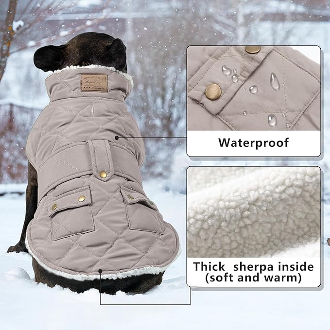 KYEESE Dog Coat Soft Pet Sweater for Cold Weather Waterproof Dogs Jacket with Fleece Lined Thick Cat Clothes with Pocket Windproof Dog Coats for Small Dogs Warm Pet Winter Puffer Coat with Leash Hole