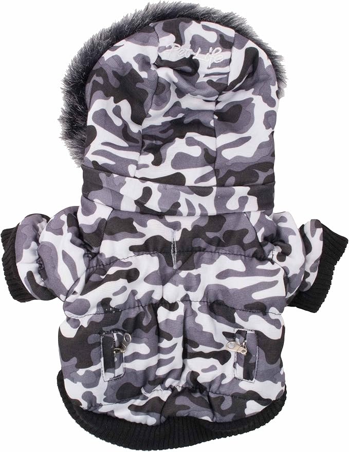 PET LIFE Classic Metallic Fashion Pet Dog Coat Jacket Parka w/ 3M Insulation and Removable Hood, Small, Deer Pattern