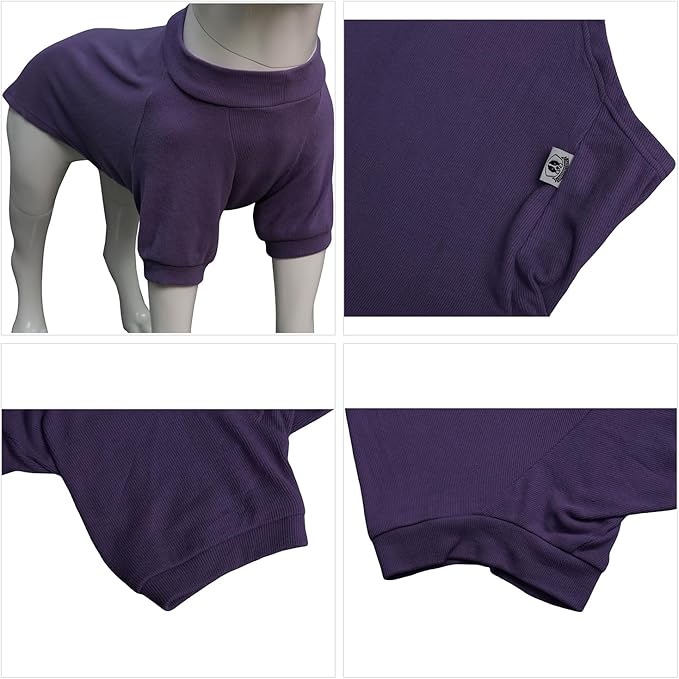 Lovelonglong Ribbed Dog T-Shirt Cotton Knitted Dog Sweaters for All Season Pet T-Shirts for Large Medium Small Dogs Purple 2XL