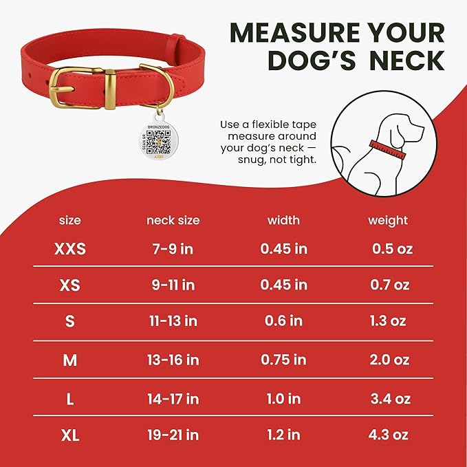 BRONZEDOG Leather Dog Collar with Metal Buckle Durable Basic Pet Collars for Small Medium Large Dogs (14-17 Inch (Pack of 1), Red & Gold Buckle)