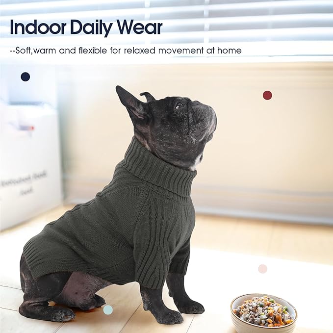 IECOii Dog Sweaters for Medium Dogs Girl Boy,Holiday Knit Doggy Sweatshirt with Sleeve,Turtleneck Thick Warm Dog Sweaters for Winter,Pullover Knitwear for French Bulldog,Boston Terrier (Grey, L)