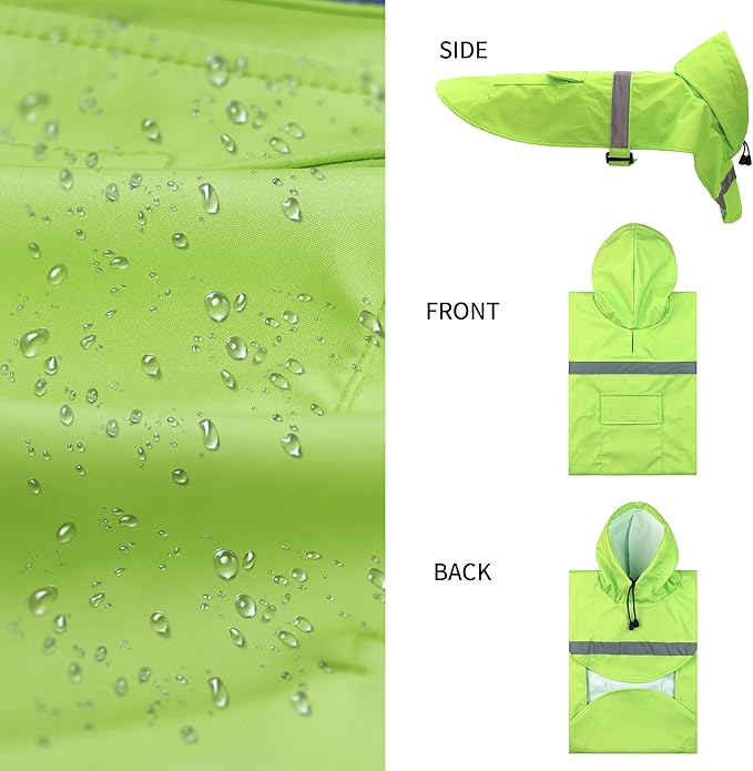 NACOCO Large Dog Raincoat Adjustable - Pet Water Proof Clothes Lightweight Rain Jacket Poncho Hoodies with Strip Reflective (XXXL, Green)