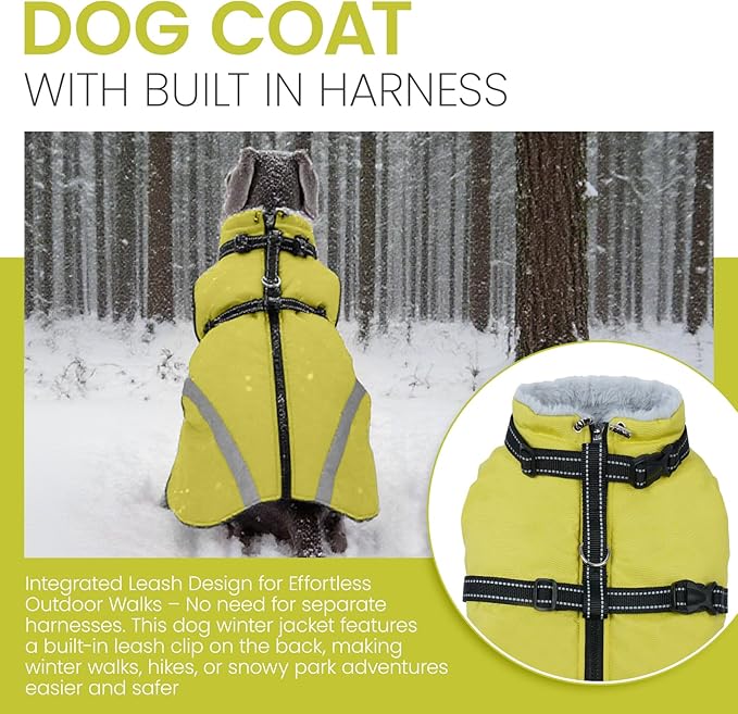 QBLEEV Small Dog Coat, Dog Jackets for Small Dogs, Winter Warm Waterproof Chihuahua Cold Weather Vest with Harness, Windproof Puppy Yorkie Reflective Fleece Dogs Snowsuit for Maltese, Green, S