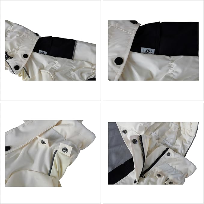 LOVELONGLONG Waterproof Dog Raincoat with Removable Hood – Outdoor Full Body Dog Jacket, Windproof Snowproof Shell Suit – All Season Pet Rain Gear Ivory S