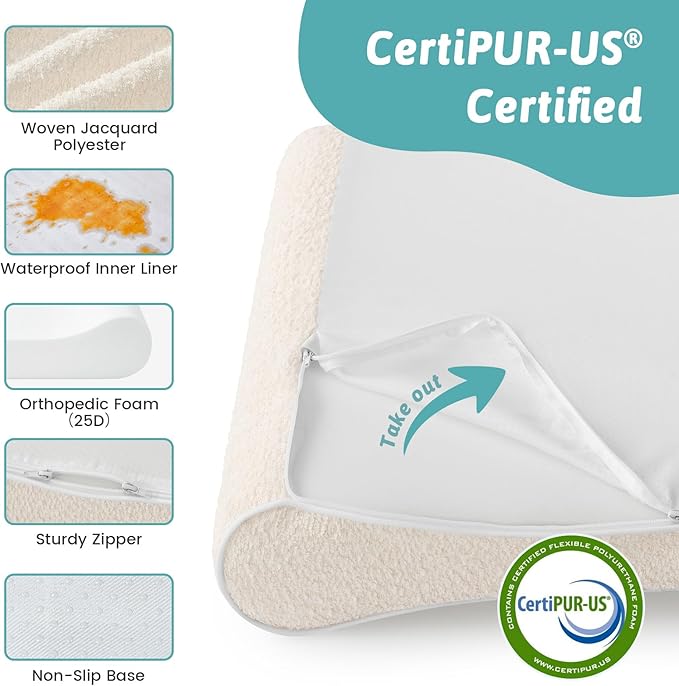 Orthopedic Dog Bed for Medium Dogs up to 65 lbs - Removable Washable Cover with Waterproof Lining & Non-Skid Bottom, Cotton-Polyester Blend Boat-Shaped Lounger Mattress, M(36x24x5.5in)/Beige
