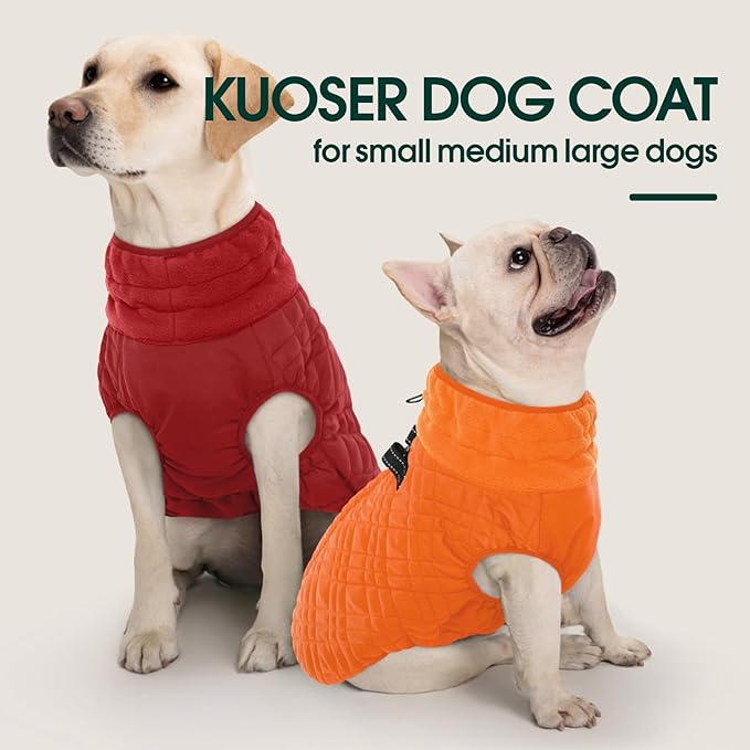 Kuoser XXXL Thermal Dog Suit | Extra Giant Apparel for St. Bernards | D-Ring Safety System Prevents Escape During Storms, Red XXL