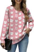 Women's Cat Printed Sweater Oversized Cable Knit Long Sleeve Christmas Clothes Casual Autumn Winter Fashion Tops