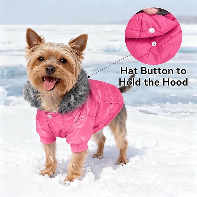 LESYPET Dog Coat for Small Dogs, Windproof Doggie Puffer Jacket with Leash Hole, Extra Warm Dog Jacket Winter Coat, Pink M