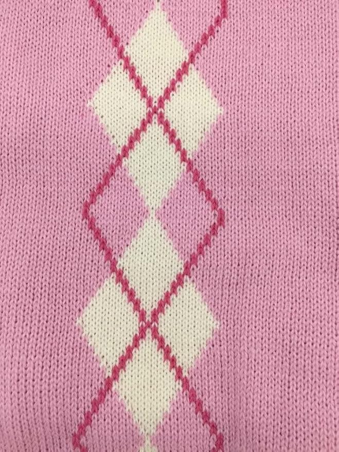 Argyle Dog Sweaters for Small Dogs, Knit Turtleneck Girl Dog Cats Sweater Clothes, Small (S) Size Pink