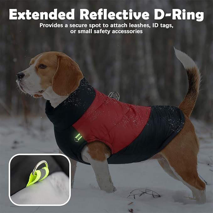 Fleece Lined Dog Coats Extra Warm Dog Winter Coat,Waterproof Dogs Jacket for Medium to Large Dogs,Cold Weather Winter Clothes Turtleneck Windproof Reflective Pet Vest (Red & Black, 3XL)