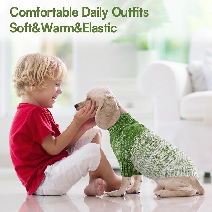 Queenmore Small Dog Sweater, Knitted Pullover Puppy Sweater,Cold Winter Pet Sweaters for Dog Girls Boys, Soft Turtleneck Knit Sweater with Leash Hole,Long Sleeves Christmas DogSweater(Green,XS)