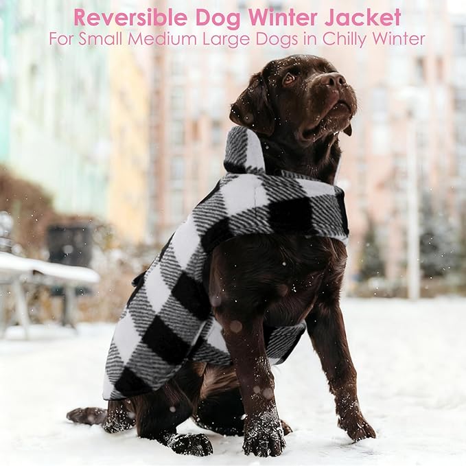AOFITEE Dog Coat Plaid Dog Winter Coat for Large Dogs, Warm Dogs Jacket Christmas Sweater, Waterproof Pet Puffer Jacket, Reversible Pet Cold Weather Coats for Small Medium Large Pets, Black XL