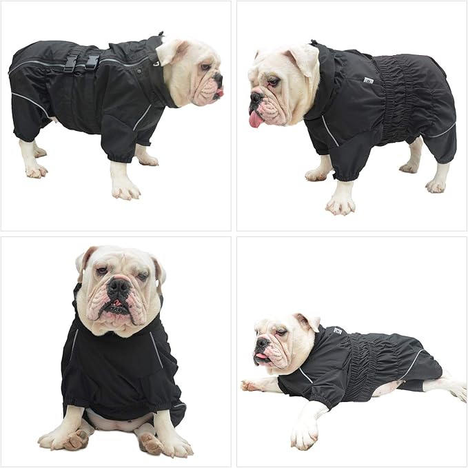 Dogs Waterproof Jacket, Lightweight Waterproof Jacket Reflective Safety Dog Raincoat Windproof Snow-Proof Dog Vest for Pugs English French Bulldog American Pit Bull Black B-M