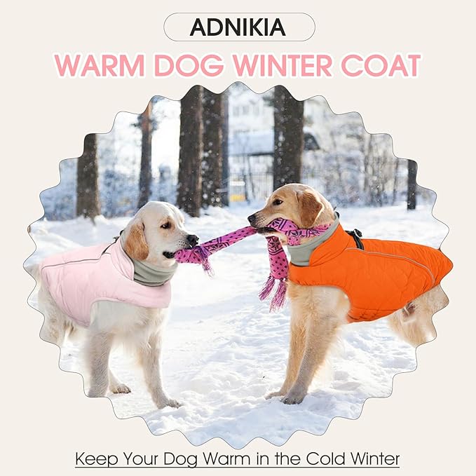 Dog Coat with Harness Built in -Pink,Medium- Fleece Lined Dog Snow Jacket Snowsuit，Adjustable Reflective Winter Warm Cold Weather Coat