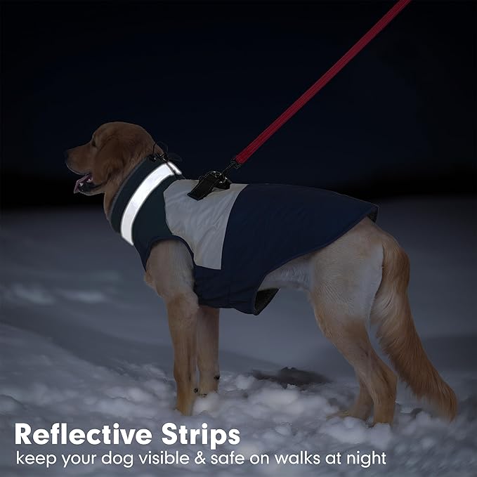 azuza Dog Jacket for Medium Dogs Waterproof Dog Coat with Reflective Strips and Harness Built in Warm Fleece Dogs Winter Coat Windproof with Back Zipper, Navy 2XL