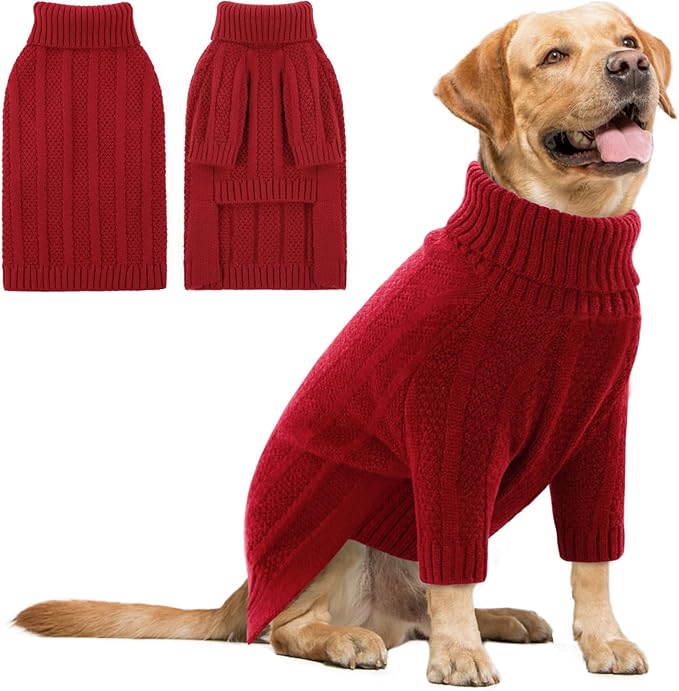 Queenmore XXL Dog Sweater,Large Dog Sweaters for Dogs Girls Boys,Xmas Turtleneck Pullover Sweaters for Large Dogs,Cold Weather Doggie Sweatshirt Knitwear for Golden Retriever,Labrador(Red,XXL)