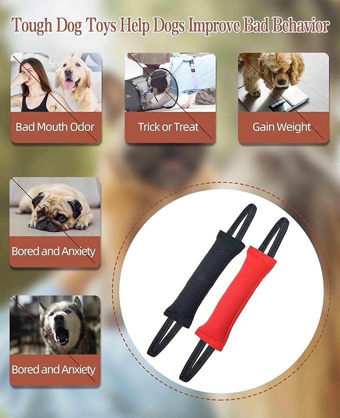 Clysoru Dog Tug Toy Dog，Double Pack Tough Jute Bite Pillow Training Equipment - Puppy to Large Dogs Interactive Toy. (Red Black)