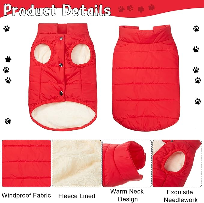 Syhood 2 Pieces Dog Jacket 2 Layers Fleece Lined Dog Jacket Warm Soft Windproof Small Pet Coat for Winter Cold Weather(XL, Navy,Red)