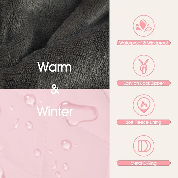 Dog Coat with Harness Built in -Pink,XL- Fleece Lined Dog Snow Jacket Snowsuit，Adjustable Reflective Winter Warm Cold Weather Coat