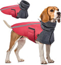 SlowTon Winter Dog Coat, Warm Polar Fleece Lining Doggie Outdoor Jacket with Turtleneck Scarf Reflective Stripe Adjustable Waterproof Windproof Puppy Vest Soft Pet Outfits (M,Red)