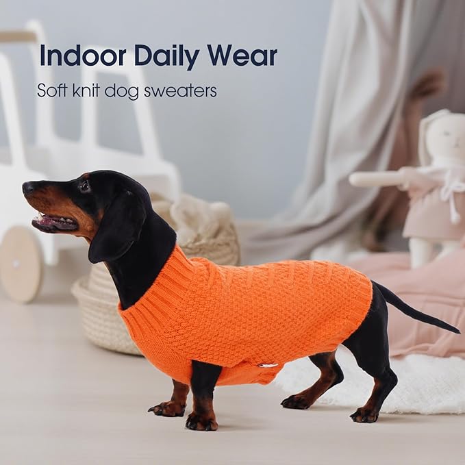 IECOii Thermal Knitted Dog Sweaters - Medium Dog Christmas Sweaters for Girls & Boys, Pug & Dachshund - Orange