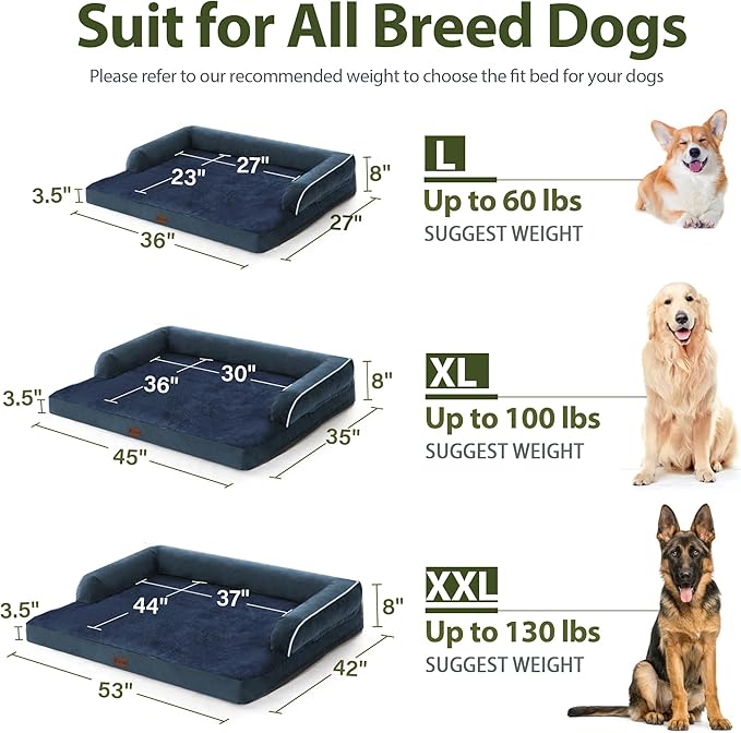 Orthopedic Dog Beds for Extra Large Dogs, Waterproof Egg Crate Foam XL Dog Bed with Sides 45 * 35Inch, Big Dogs Couch Beds with Removable Washable Cover and Nonskid Bottom, Navy Blue