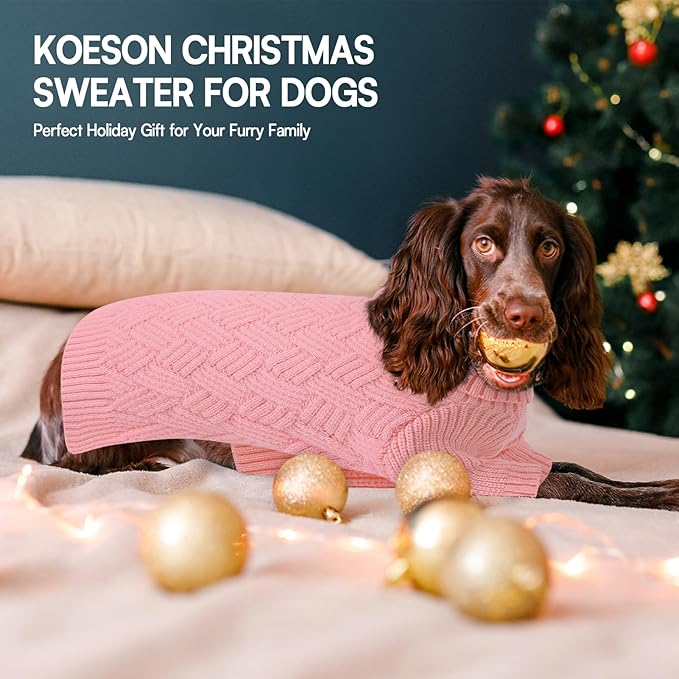 KOESON Dog Sweaters, Warm Medium Dog Sweater Girl and Boy, Turtleneck Christmas Sweaters for Medium Size Dogs, Easy On Pet Xmas Sweaters with Sleeves for Beagle, Dachshund, Boston Terrier, Pink, M