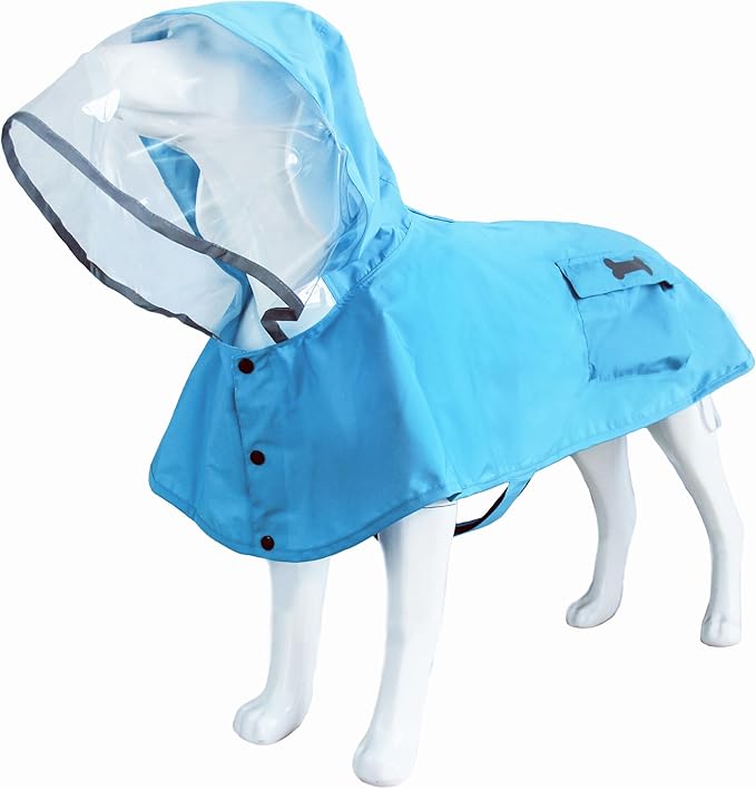 Dog Raincoat Waterproof Rain Poncho with Hoodie, High Reflective Adjustable Pet Rain Jacket with Leash Hole for Small Medium and Large Dogs (Blue, XX-Large)