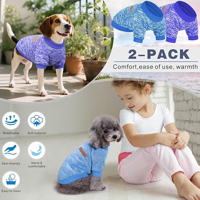 2 Pieces Pet Dog Classic Knitwear Sweater, Fleece Coat for Small,Medium Dogs,Warm Pet Dog Cat Clothes,Soft Puppy Customes for Chihuahua Yorkshire Tzu (Blue Dark Navy,L)