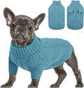Queenmore Small Dog Pullover Sweater, Cold Weather Cable Knitwear, Classic Turtleneck Thick Warm Clothes for Chihuahua, Bulldog, Dachshund, Pug (Peacock Blue, Large)
