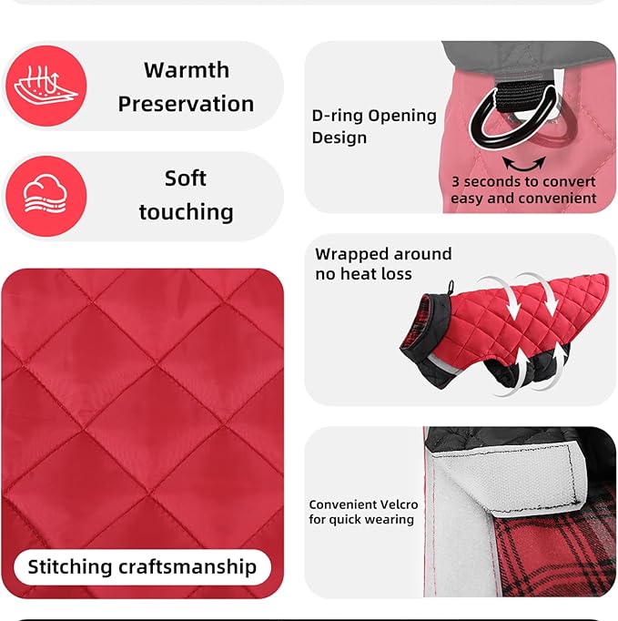 Reversible Waterproof Dog Coat - Adjustable Winter Jacket for Small to Large Breeds, Warm Cold Weather Apparel for Medium Dogs (Pink & Khaki, 2X-Large (Pack of 1))