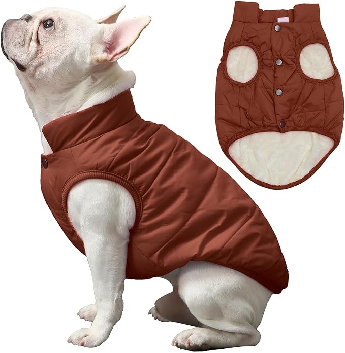 2 Layers Fleece Lined Warm Dog Jacket for Puppy Winter Cold Weather,Soft Windproof Small Dog Coat,Brown XS