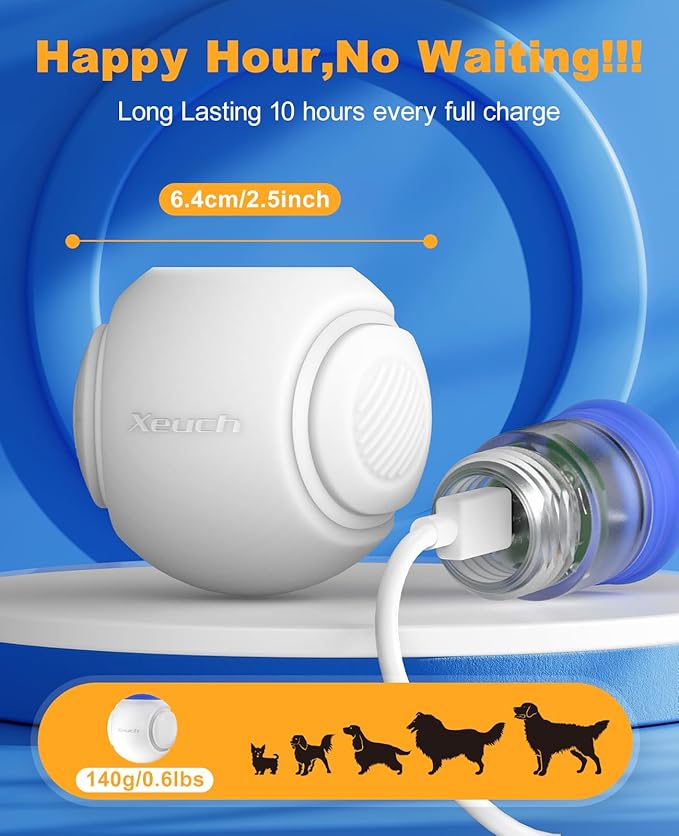 LED Dog Ball Rechargeable, Light Up Dog Ball Toys, Bounce-Activated Durable Fetch Ball, Natural Rubber, Unique Scent, 2.5 inches, for Small & Medium Dogs (Blue)
