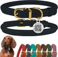 BronzeDog Rolled Leather Dog Collar with QR ID Tag, Adjustable Soft Round Collars for Small Medium Large Dogs Puppy (7" - 10" Neck Size, Dark Blue)