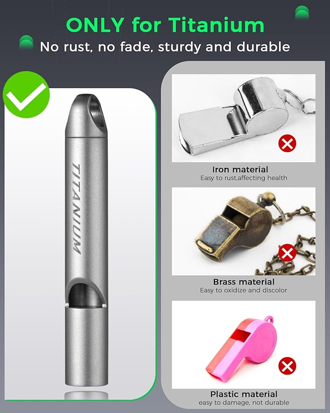 Titanium Emergency Whistle, Survival Safety Whistles for Coaches,Dog Training,Hiking, Life Saving-Loud up to 120db