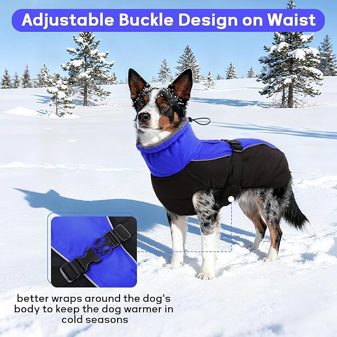 IDOMIK Dog Winter Coat, Reflective Waterproof Dog Jacket for Cold Weather, Warm Pet Coats for Small Medium Large Dogs, High Collar Doggy Fleece Snow Jacket, Winter Vest with Adjustable Buckle,XXL