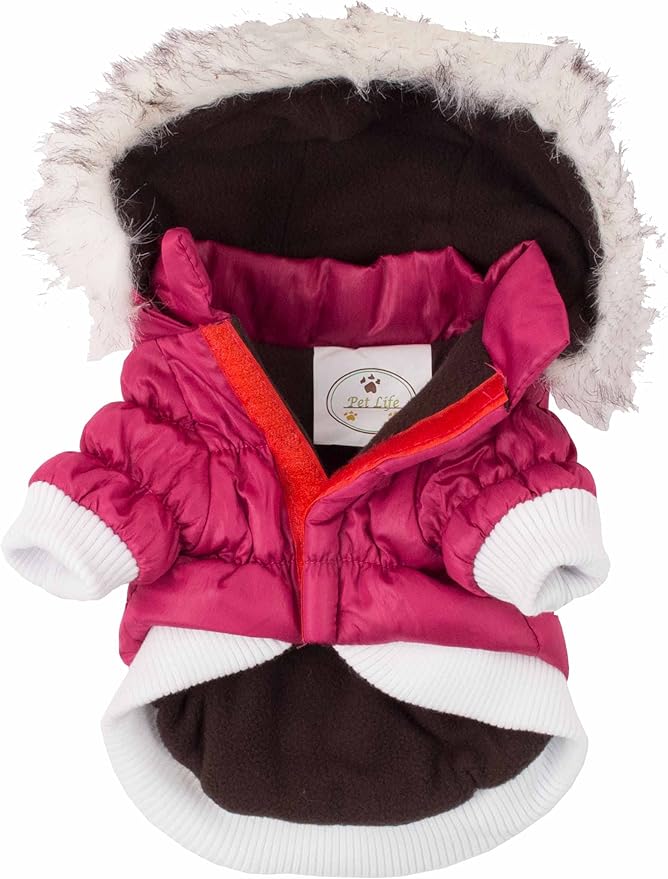 PET LIFE Classic Metallic Fashion Pet Dog Coat Jacket Parka w/ 3M Insulation and Removable Hood, X-Small, Metallic Pink