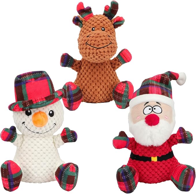 Rypet 3 Pack Dog Christmas Toys Pet Stuffed Plush Toys Interactive Durable Dogs Chew Toys for Medium Small Dogs