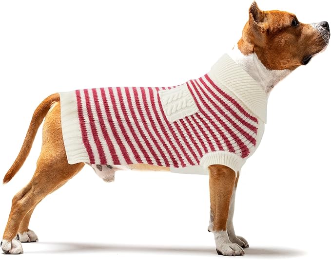 Small Dog Sweater, Knitted Striped Pullover Dog Clothes for Cold Weather, Thick Warm Cozy Stretchy Sweater for Chihuahua, Bulldog, Dachshund, Pug(Red & White Strip, XL)