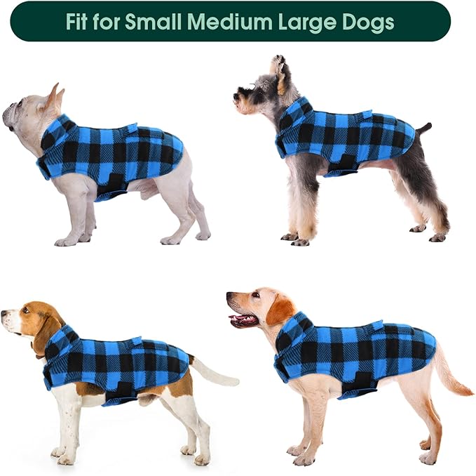 Kuoser Dog Winter Coat, Windproof Dog Fleece Jacket British Style Plaid Cold Weather Doggie Vest Coats, Reversible Cozy Warm Pet Clothes Apparel for Extra Large Size Dogs XXL