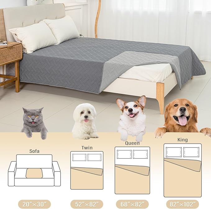 BOCTOPUG Dog Bed Cover for Pets Blankets Rug Pads for Couch Protection Waterproof Bed Covers Dog Blanket Furniture Protector Reusable Changing Pad (Dark Grey+Light Grey, 40"x60")