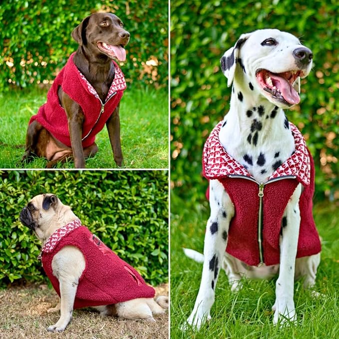 Tuff Pupper Reversible Fleece Sweater Vest for Dogs | Lightweight Comfortable Insulated Jacket | Front Zip Closure | Machine Washable | Built-in Leash Hole | Sizes for All Breeds (XL, Red)