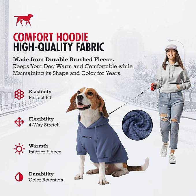 Tuff Pupper Dog Hoodie | Premium Quality 100% Organic Cotton | Ultra Soft Interior for Superior Comfort | Elastic Cuffs & Drawstring for Warmth | Stretch Fit Suitable for All Breeds (Blue, XXS)