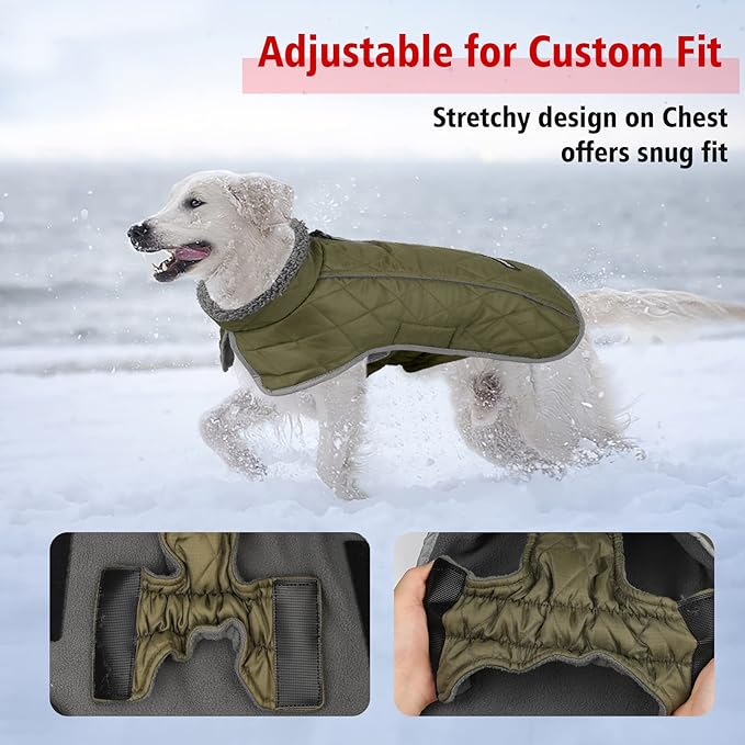 Fragralley Dog Coat Small, Waterproof Dog Jacket with Warm Fleece Lining, Adjustable Reflective Dogs Winter Coat, Turtleneck Pet Coats for Cold Weather ArmyGreen S