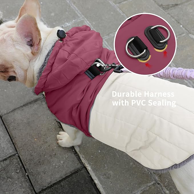 Detachable Hooded Dog Coat with Harness for Medium Dogs,Super Warm Fleece Puppy Jacket for Cold Winter Doggie Coats,Red XL