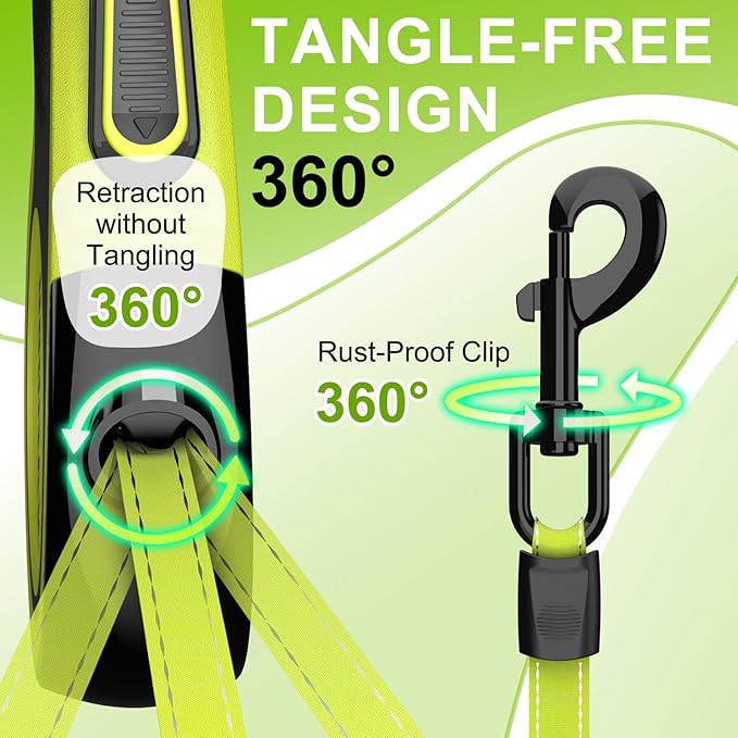 2025 New Model Retractable Dog Leash 18ft' - Detachable Poop Bag and Chew Proof Cable and Included Heavy Duty Reflective Retractable Leash for Small Medium Large Dogs up to 66 lbs
