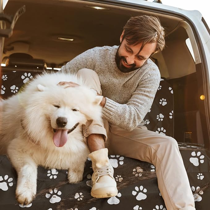 Veckle Cargo Liner, Upgraded Extra Large SUV Cargo Liner for Dogs Waterproof Scratchproof Cargo Cover for SUVs Sedans Vans with Bumper Flap Protector, Non-Slip, Universal Fit, Paw Print